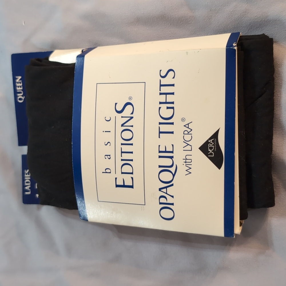 Vintage Basic Editions Women's Black Opaque Tights Size Queen New in Package